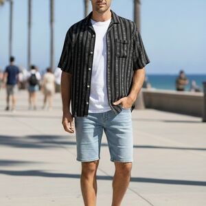 Arizona Jean Company Black and White Striped Casual Shirt